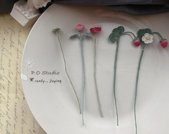 crochet bookmark, Flower Bookmark,floral bookmark, rose, poppy, clover, strawberry, gift ,Handmade Bookmark, micro crochet, bookmark