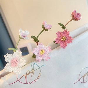 Micro Crochet Flower Bookmark/Handmade Floral Gift/Gift for her|him/For booklover/Sakura/Cherry Blossom/Crochet Unique Gift/Tiny flower
