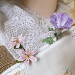 Microhaak bloem bladwijzer, gehaakte bladwijzer, bloemen ambacht, handgemaakt, cadeau, leliebloem Morning Glory, eeuwige bloem, uniek cadeau, Kerstmis