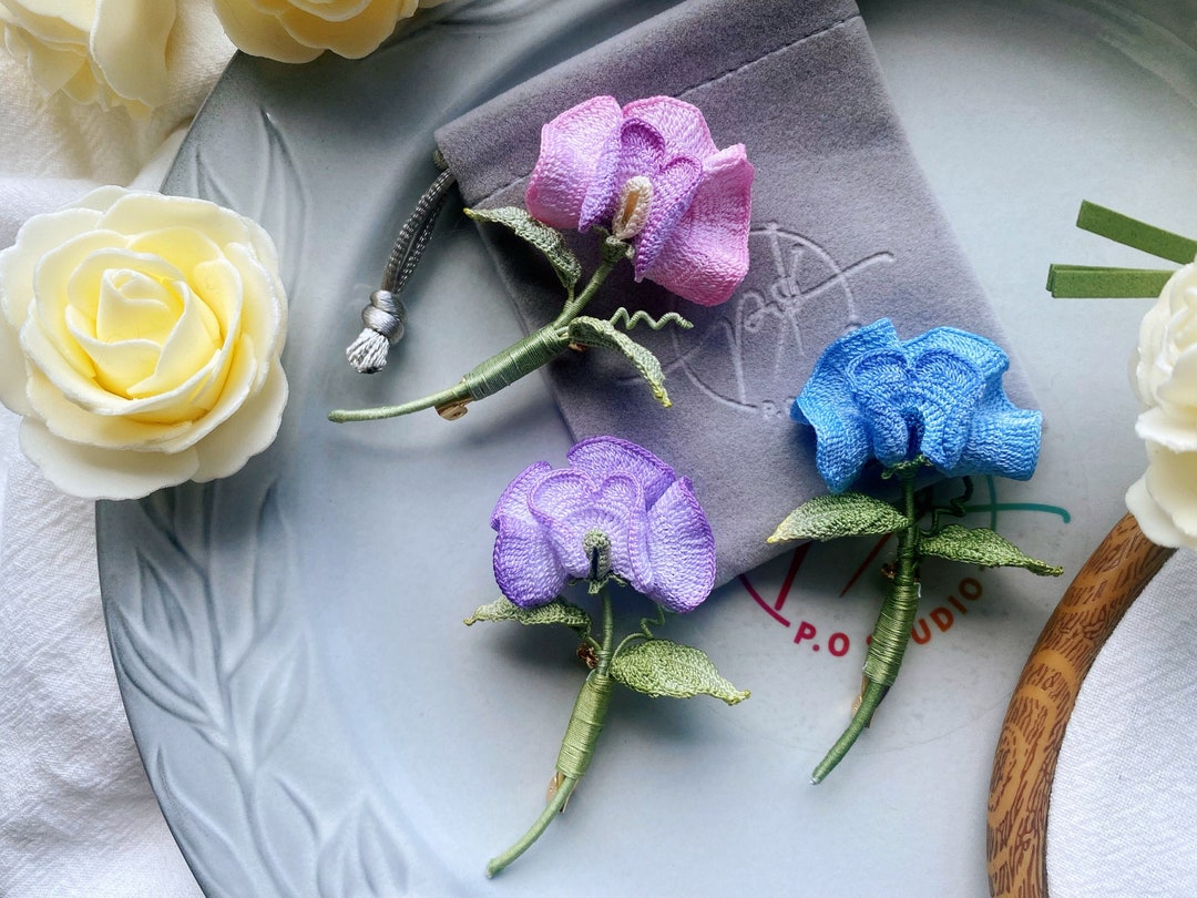 Micro Crochet Sweet Pea Brooch/handmade Floral Pin/gift for Her|him ...
