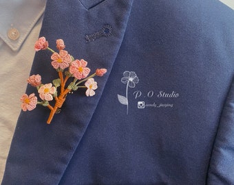Broche Sakura, broche au crochet, sakura au crochet, épingle florale, broche faite main, Sakura, cadeau, broche orientale cerise,