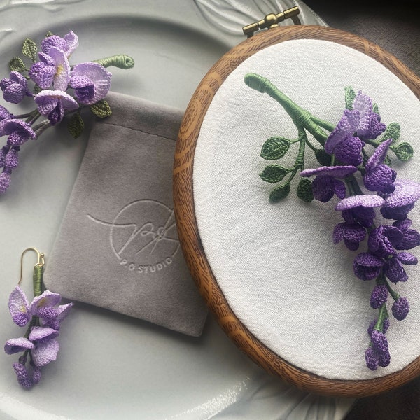 crochet brooch,handmade jewellery,floral pin,wisteria brooch ,microcrochet,crochet wisteria hair claw,gift,hat pin,wisteria hair pin,wedding