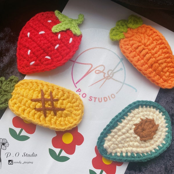 Fruit Hair Clips,Strawberry Hair Clips,Carrot,Lime,Cherry ,Pineapple,Avocado,Apple,Lemon, crochet hair pin , Handmade ,gift,crochet,fruits