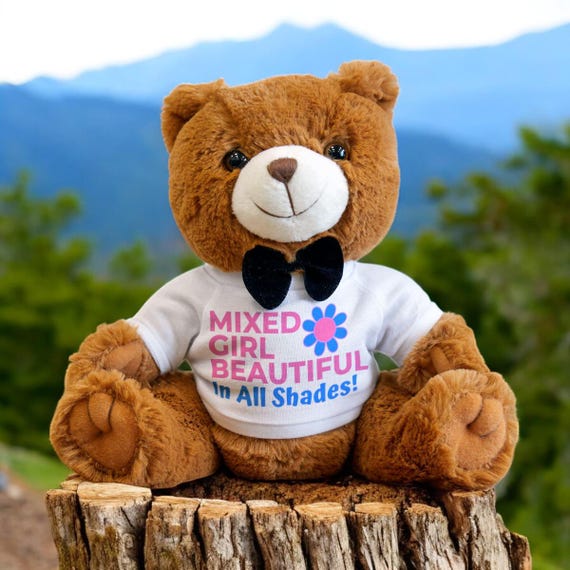 Teddy Bear, Stuffed Animal, Diversity Pride Gift, Bow Tie Plush Toy, Mixed Girl, Heartwarming, Cute Decor