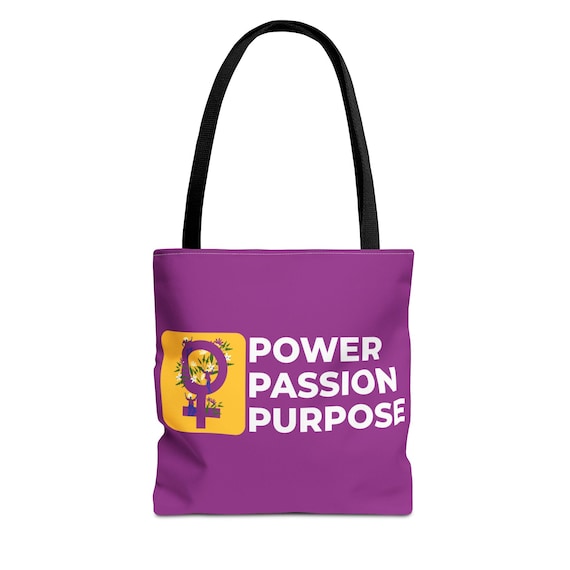 Empowerment Tote Bag - Power Passion Purpose - Inspirational Quote - Custom Printed Strong Durable Polyester Tote, Love Without Limits -