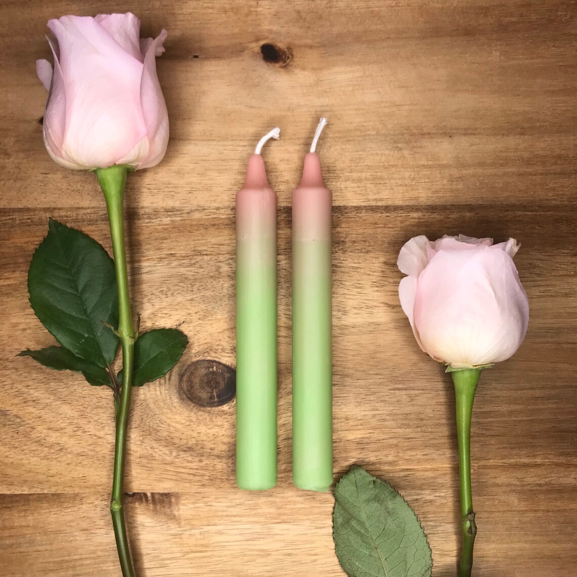 Spring Roses Candles pale pink and green Etsy