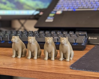 Set of Four 3D Printed Bear | Sitting Bear Figurine | Miniature Animal Statue | Desk Accessory