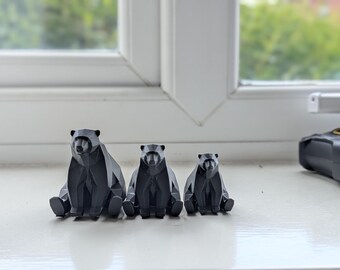 Low Poly Bear Family Set | Geometric 3D Printed Sculptures, Modern Home Décor