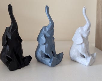 Set of 2 | Geometric Low Poly Elephant Statue | Modern Animal Sculpture, Desk Decor