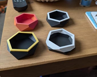Geometric Hex Trinket Dish | 3D Printed Desk Tray, Catchall Bowl