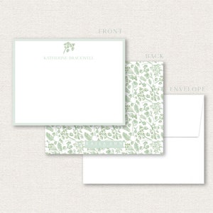 Custom Green Botanical Pattern Stationery, Custom Stationery Set, Personalized Notecard Set, Green Botanical Notecards, Bridesmaid Gift
