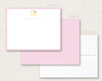 Custom Lemon Stationery, Personalized Lemon Stationery, Custom Pink Lemon Stationery Set, Personalized Pink Notecards, Custom Notecards,