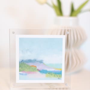 4&quot; x 4&quot; Framed Fine Art Abstract Print - Abstract Landscape Acrylic Block Frame Print Pastel Colorful Abstract Art