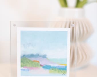 4" x 4" Framed Fine Art Abstract Print - Abstract Landscape Acrylic Block Frame Print Pastel Colorful Abstract Art