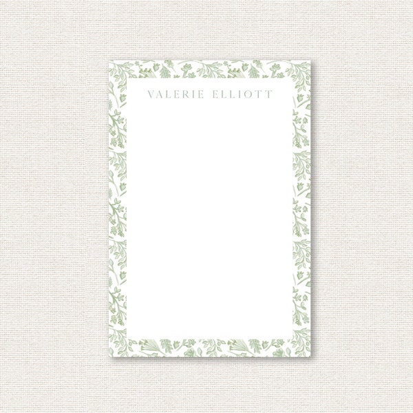 Green Garden Toile Notepad, Custom Notepad, Green Floral Notepad, Personalized Notepad