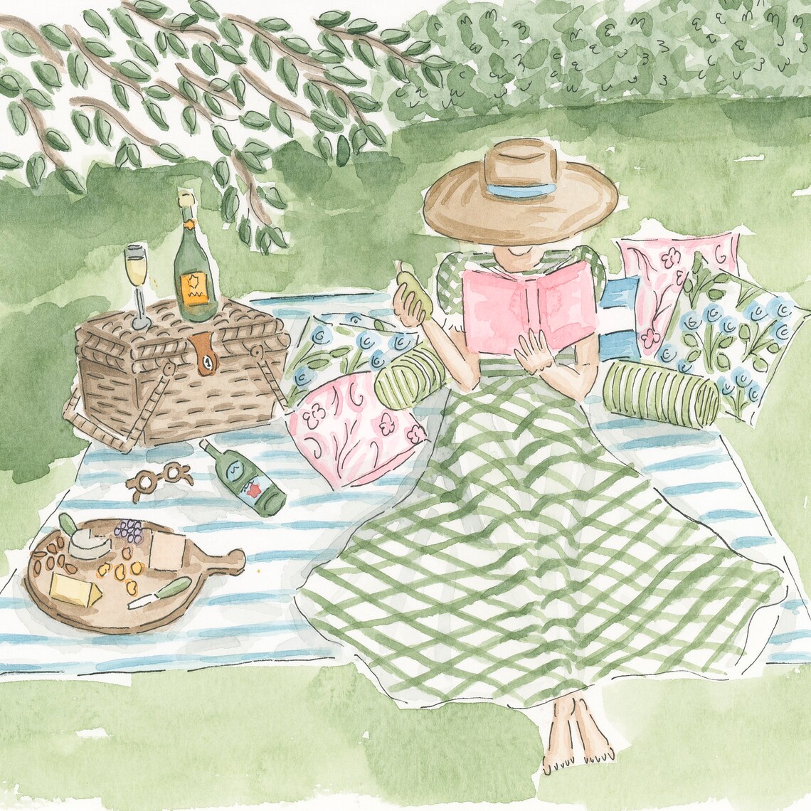 Picnic Watercolor Fine Art Watercolor Painting Park Picnic Etsy