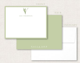 Custom Lily of the Valley Stationery Set, Personalized Stationery Set, Personalized Notecard Set, Green Stationery Set