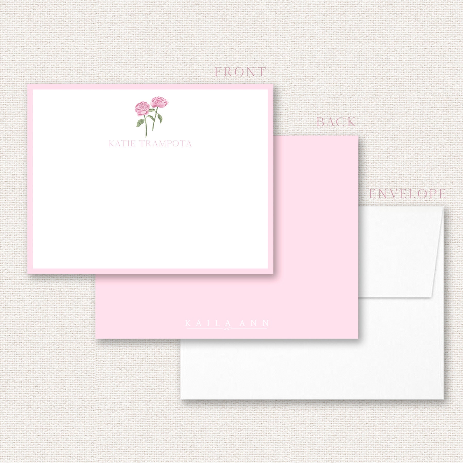 Custom Peony Stationery, Custom Stationery Set, Personalized Notecard Set, Peony Notecards, Custom Flat Cards