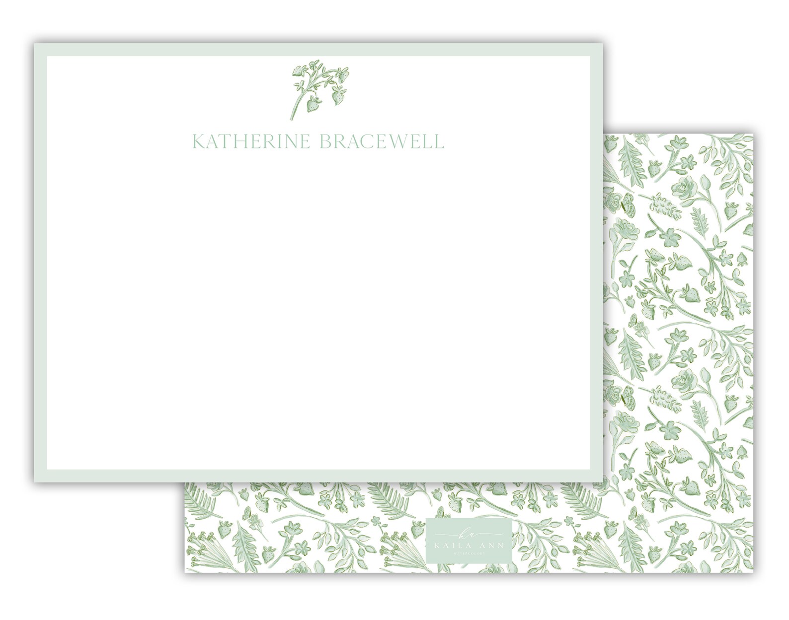 KailaAnnArt Custom Green Botanical Pattern Stationery