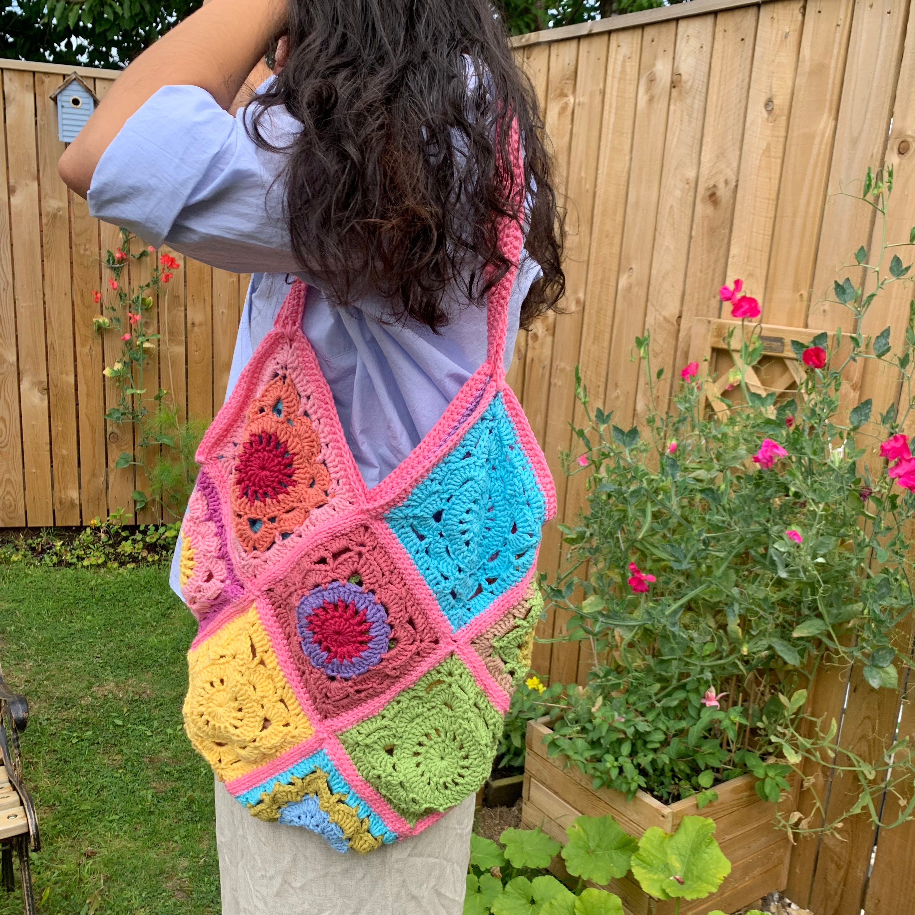 XL Handmade Crochet Granny Square Tote Bag 100% COTTON - Etsy UK