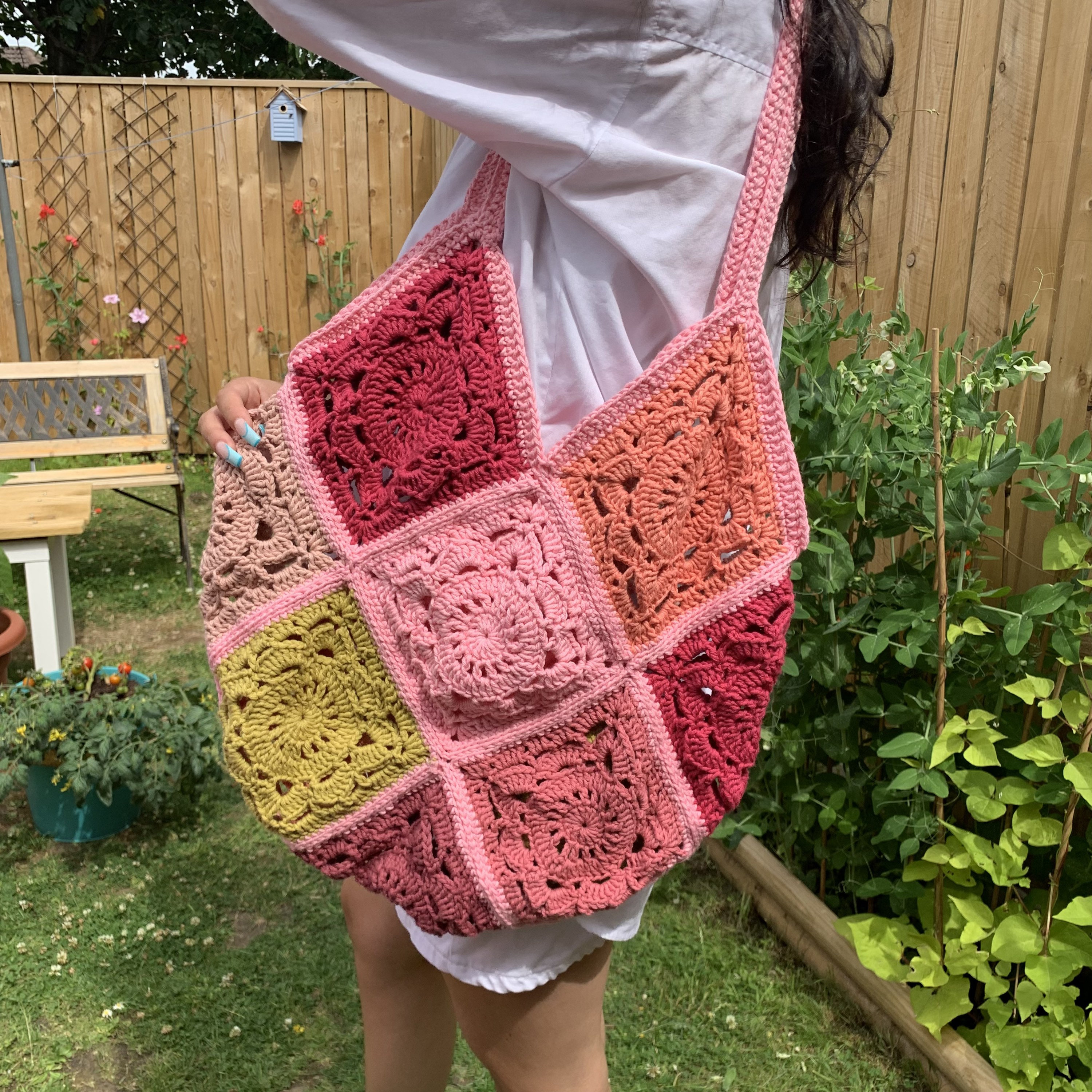 XL Handmade Crochet Granny Square Tote Bag 100 Cotton Etsy UK
