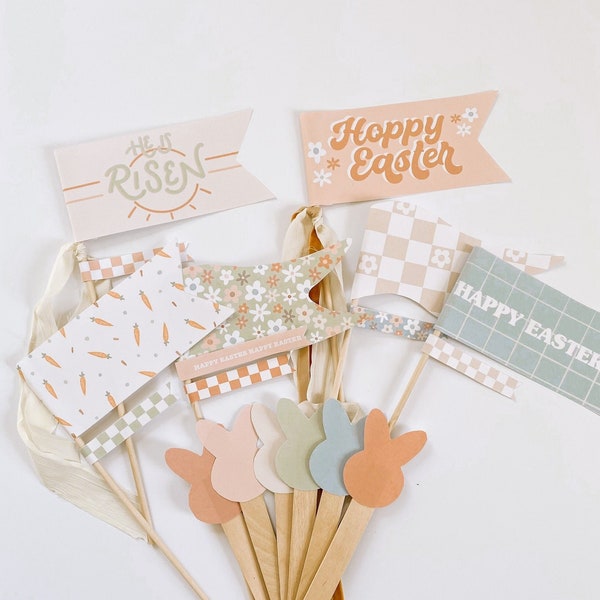 Easter Pennant Flags and Printables Bundle | 6 Downloadable Flags, 18 Bunnies, 8 Mini Strips | Spring Kids Print, Easter Basket, Kids Crafts