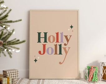 Holly Jolly Whimsy Digital Print | Christmas Print, Holiday Print, Kids Room, Dorm Room Print, Boho Christmas, Pink Christmas, Digital