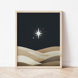 Nativity Star of Bethlehem Digital Print | Navy Christmas Abstract Digital Download, Nativity Scene, O Little Town Of Bethlehem, Abstract