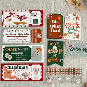 Entradas y etiquetas navideñas vintage / Actividades familiares de Adviento / NO ES UNA PLANTILLA / Noche de cine familiar Adviento, Noche de juegos, Ir a ver a Papá Noel, Niños