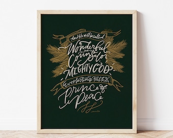 Isaiah 9:6 Bible verse Christmas  digital download (Dark Green) | instant download |downloadable prints | printable art | religious holiday