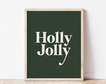 Dark Green Holly Jolly Digital Print | Christmas Print, Gallery Wall Print, Holiday Print, Minimal Prints, Midcentury Modern, Printable Art