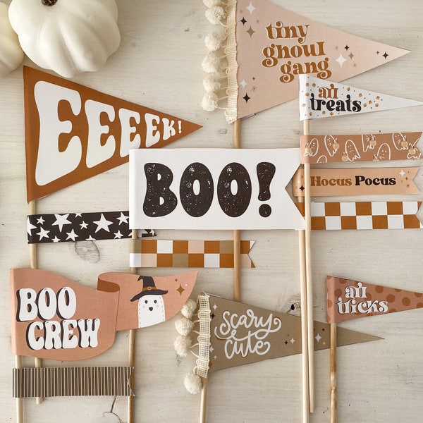 Halloween Pennant Flag Bundle | Neutral Halloween Flags, Boo Basket, Halloween Party, Halloween Basket, Halloween Printables, Trick or Treat