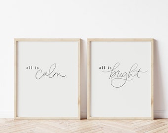 All is Calm, All is Bright Typography and Lettering Digital Print | Digital Download, Christmas Print Set, Silent Night Print, Holiday Print