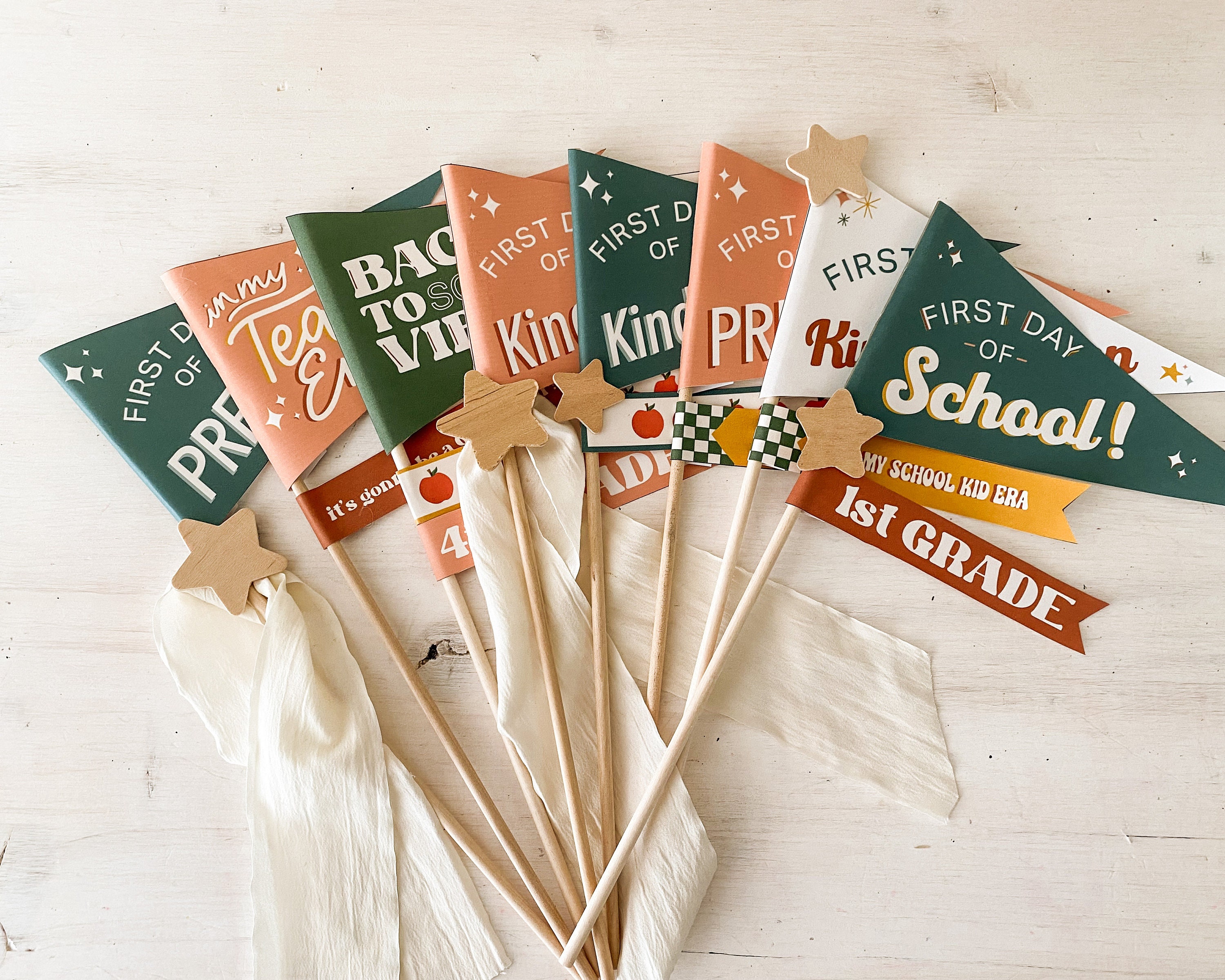 First Day Of School Pennants Printable, Lunch Notes, and Decorative Strips | Preschool - 8th Grade, Kindergarten, Preschool, Homeschool Flag