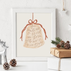 A Child is Born digital print | religious holiday art | hand lettered print | Christmas print | Christian Christmas | Christmas Bible verse