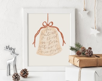A Child is Born digital print | religious holiday art | hand lettered print | Christmas print | Christian Christmas | Christmas Bible verse