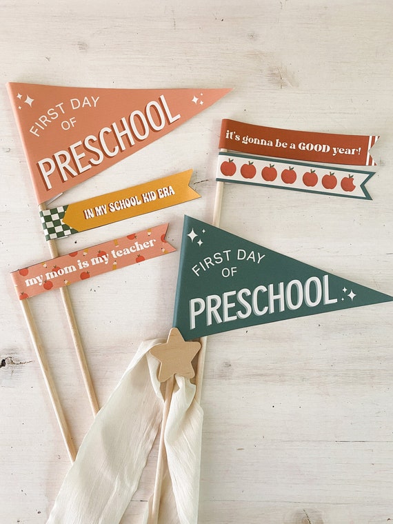 First Day of Preschool Pennants Printables, Lunch Notes, and Back To School Printables | Pennant Flags, Preschool Printables