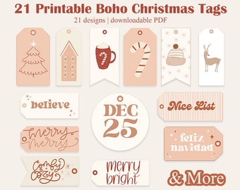 21 Printable Boho Christmas Gift Tags | Christmas Gift Tags, Boho Christmas, Printable Gift Tags, Holiday Tags, Digital Download