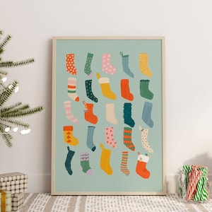 Retro 25 days of Christmas stocking print, kids Christmas art, Christmas printable, holiday art, retro Christmas, Boys, girls, gallery wall
