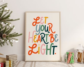 Let Your Heart Be Light Christmas print, gallery wall, kids Christmas art, lettering holiday print, Frank Sinatra print, Christmas gallery
