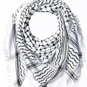 Keffiyeh (Palestinian Seller) Scarf White & Black Thick fringes and long Tassels Original Traditional Made in Palestine صناعة فلسطينية