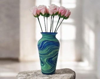 フェニキアの吹きガラスの花瓶 ライトグリーンの大理石 パレスチナで手作り