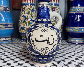 Palestinian Pottery | Olive Oil Dispenser | Ceramic Handmade & Hand Painted | Made in Palestine  قارورة زيت خزف فلسطيني
