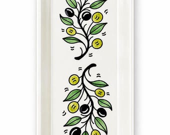 Ceramika palestyńska Prostokątny talerz do serwowania 32 x 14 cm Ręcznie robiony w Palestynie خزف فلسطيني