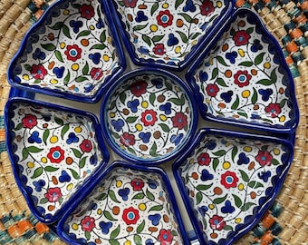Divided Plate Ceramic 14 inch diameter (Palestinian Seller) Handmade and Hand Painted خزف فلسطيني