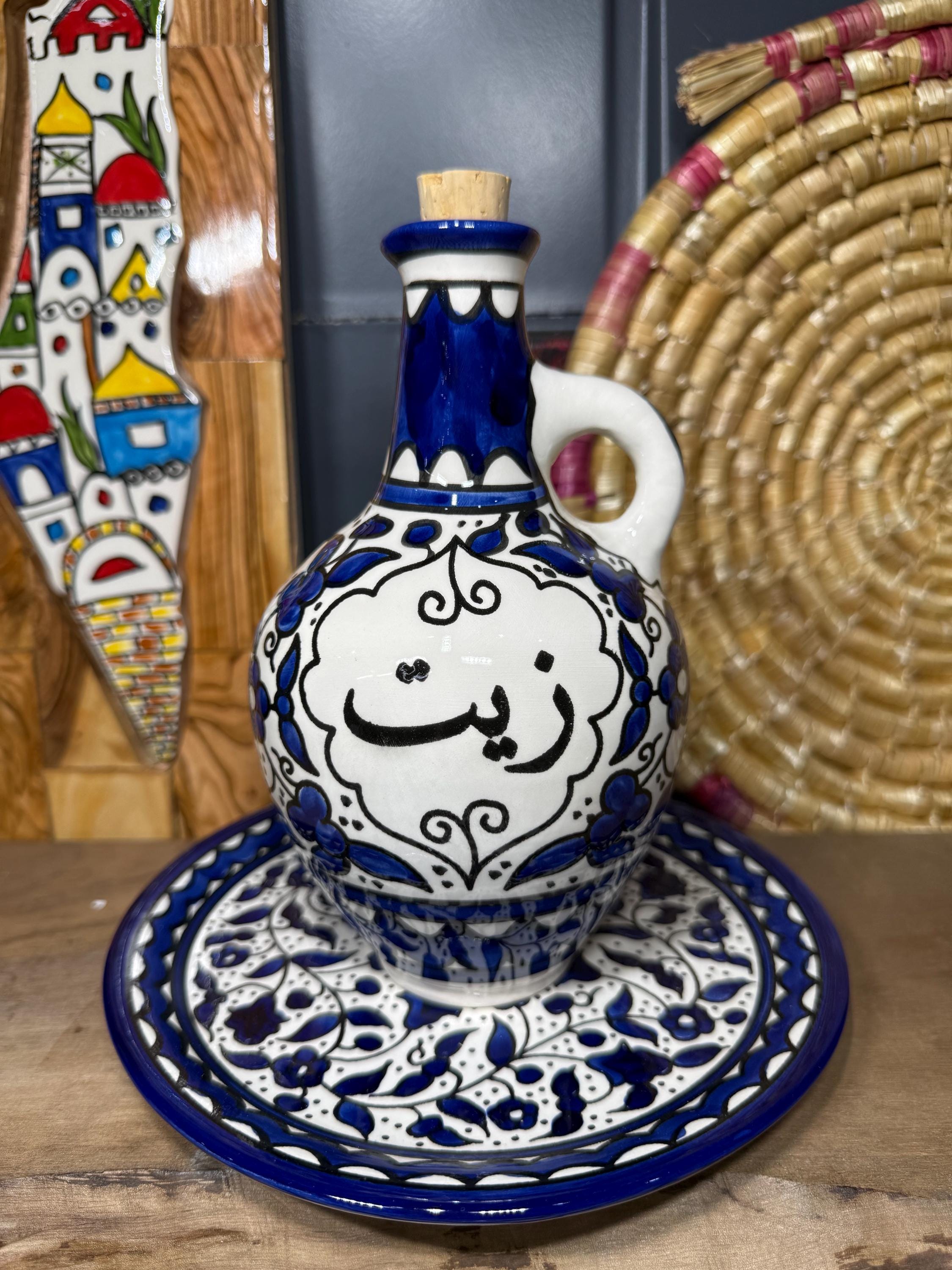 Palestine Pottery Palestinian Ceramic Oil Dispenser Bottle With