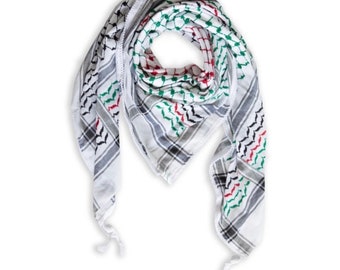 Keffiyeh (Palestinian Seller) Scarf Palestinian Arafat Palestinian Flag Colors Made in Palestine 55x55 inch كوفية فلسطينية مصنوعة في فلسطين