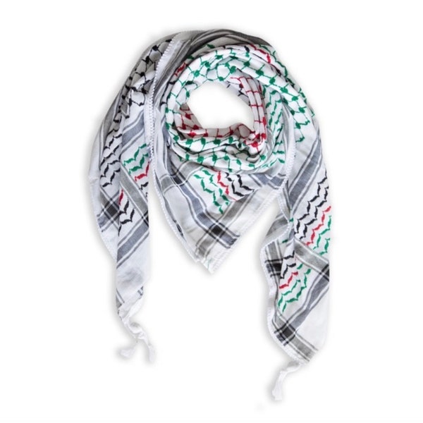 Keffiyeh (Palestinian Seller) Scarf Palestinian Arafat Palestinian Flag Colors Made in Palestine 55x55 inch كوفية فلسطينية مصنوعة في فلسطين