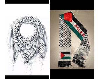 Keffiyeh Scarfs bundle Large and Small Palestinian Arafat White & Black Made in Palestine صناعة فلسطينية