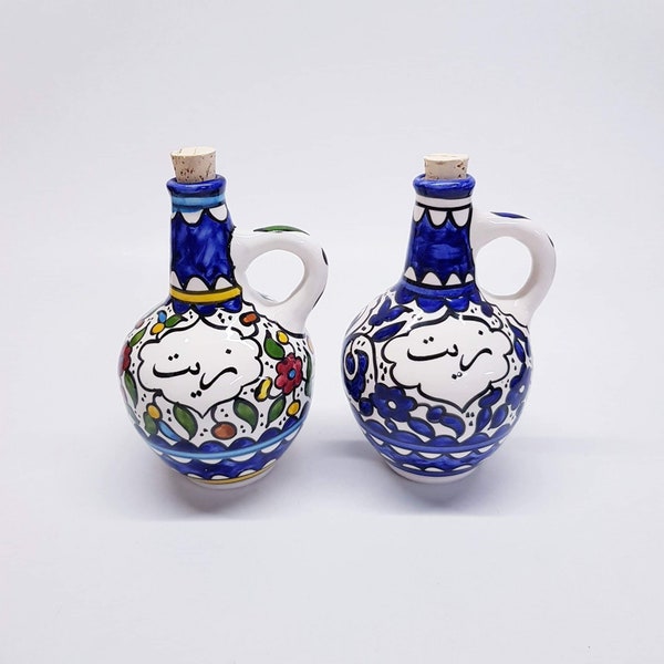 Oil Dispenser/Bottle Ceramic Handmade & Hand Painted Made in Palestine  قارورة زيت خزف فلسطيني